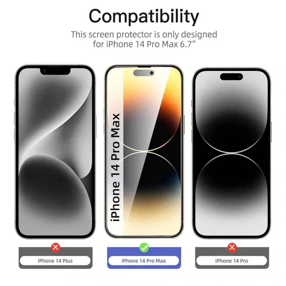For iPhone 14/15 Pro Max Privacy Screen Protector 6-Pack Tempered Glass